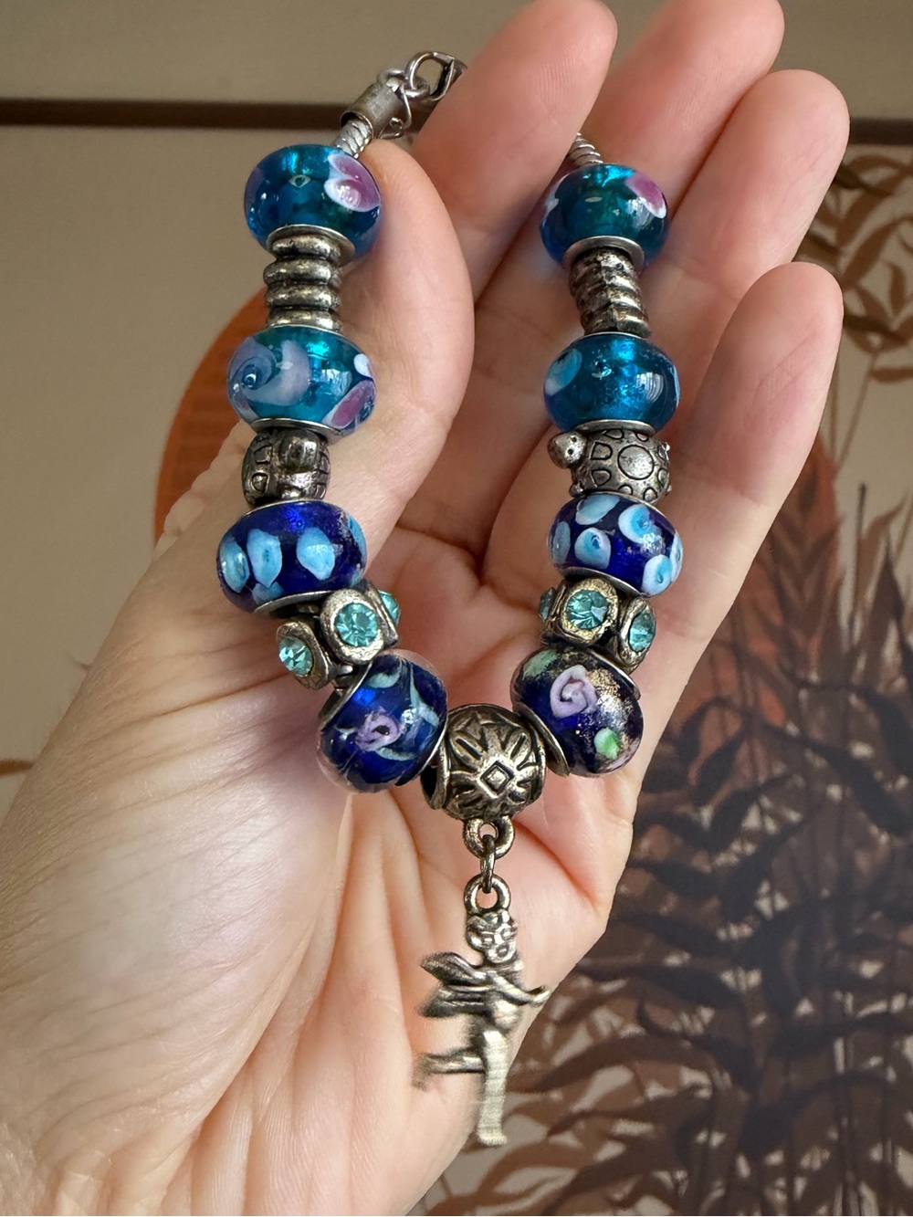 Whimsical Ocean Blue & Purple Lampwork Charm Bracelet